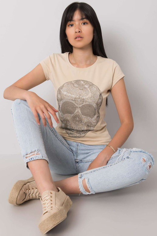 Béžové tričko s nášivkou Skull Béžové tričko s nášivkou Skull