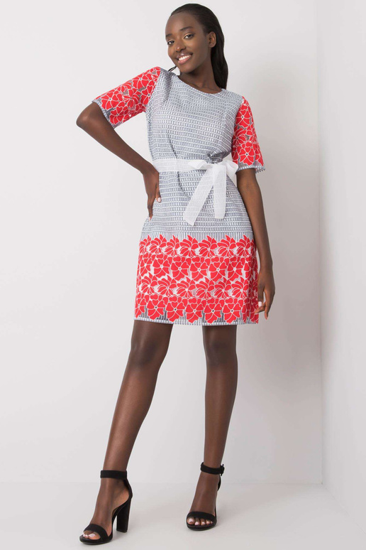 Šedočervené vzorované šaty Káťa