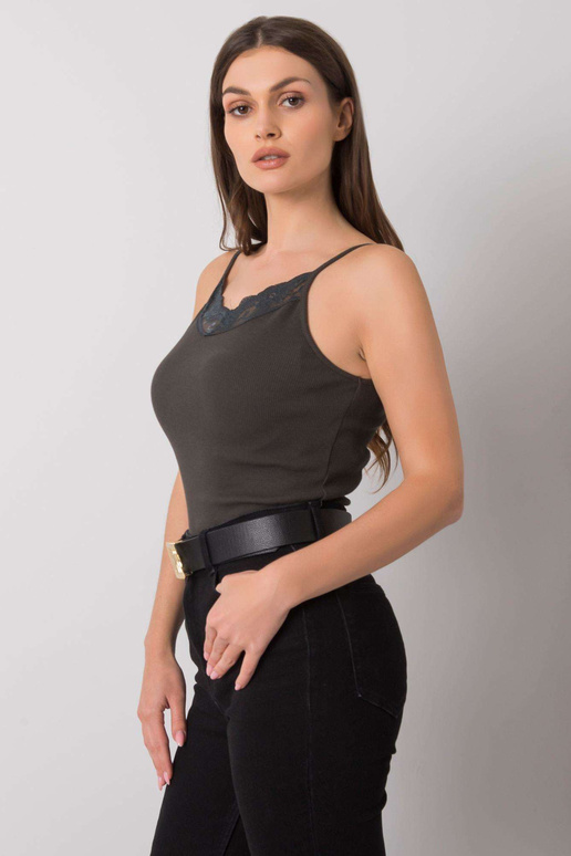 Tmavě žebrovaný top Armine khaki