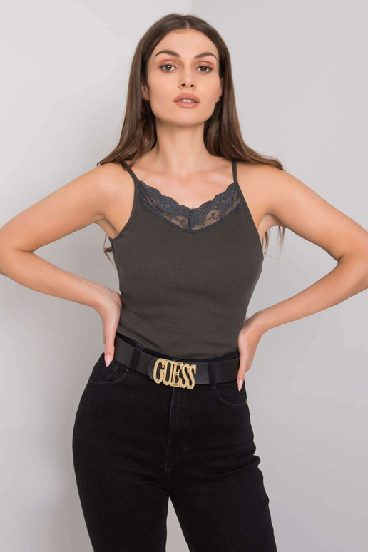 Tmavě žebrovaný top Armine khaki