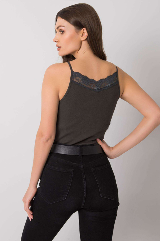 Tmavě žebrovaný top Armine khaki