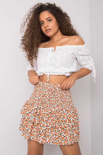 Bílooranžová volánová sukně...