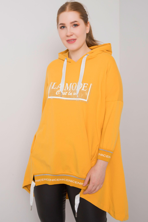 Tmavě žlutá mikina s kapucí s...