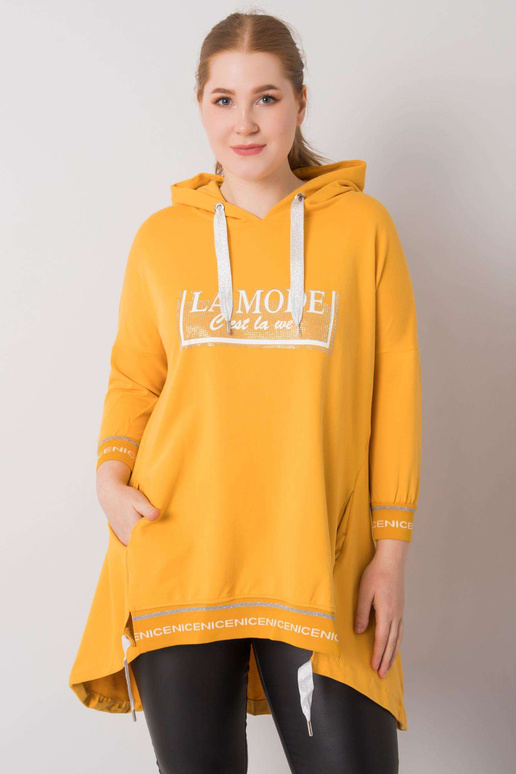 Tmavě žlutá mikina s kapucí s...