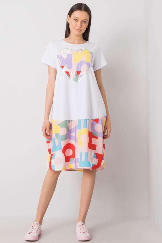 Bílé a světle růžové šaty s potisky...