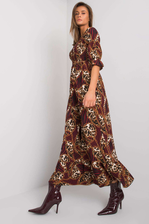 Vínové maxi šaty s volánem Adley