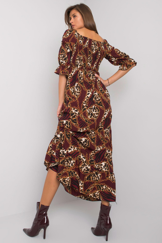 Vínové maxi šaty s volánem Adley