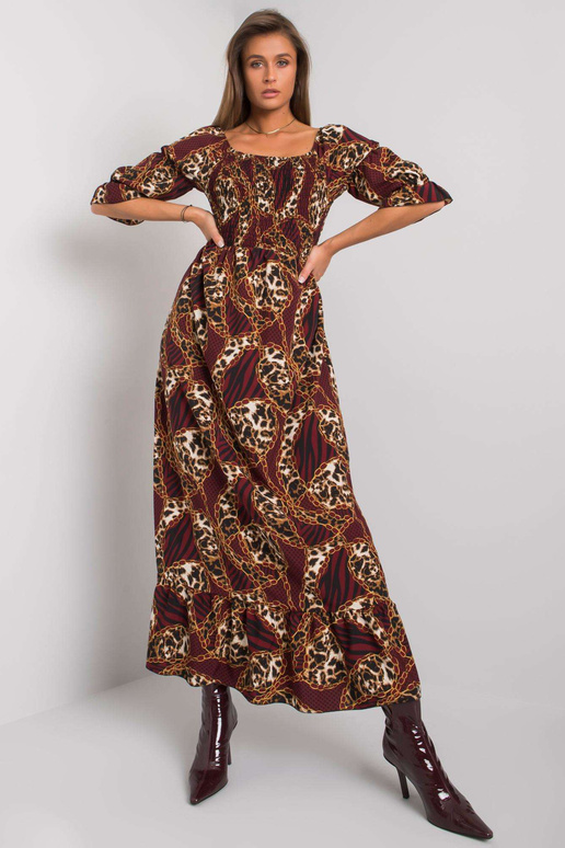 Vínové maxi šaty s volánem Adley