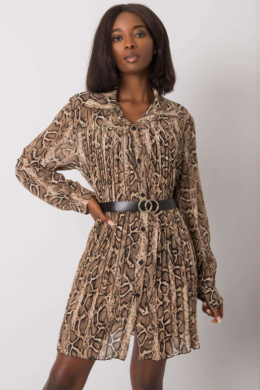 Béžové a černé plisované šaty Aishan