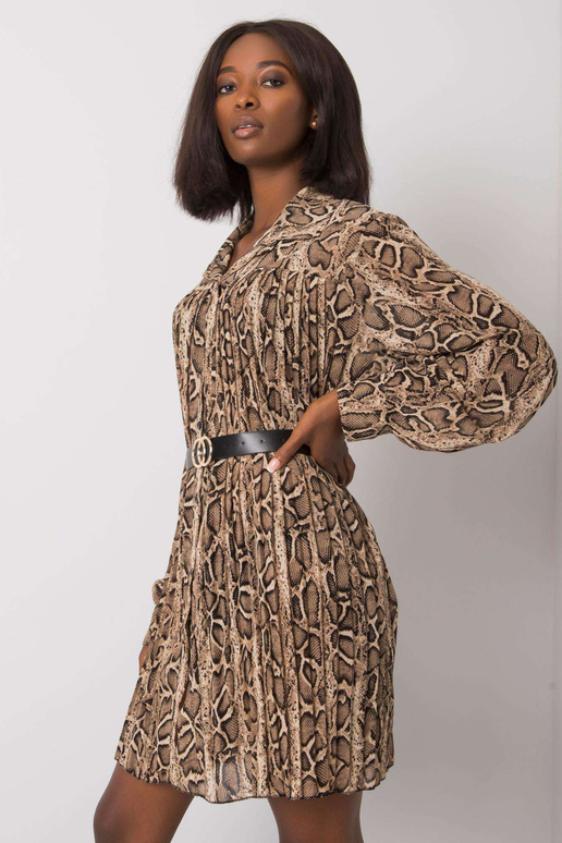 Béžové a černé plisované šaty Aishan