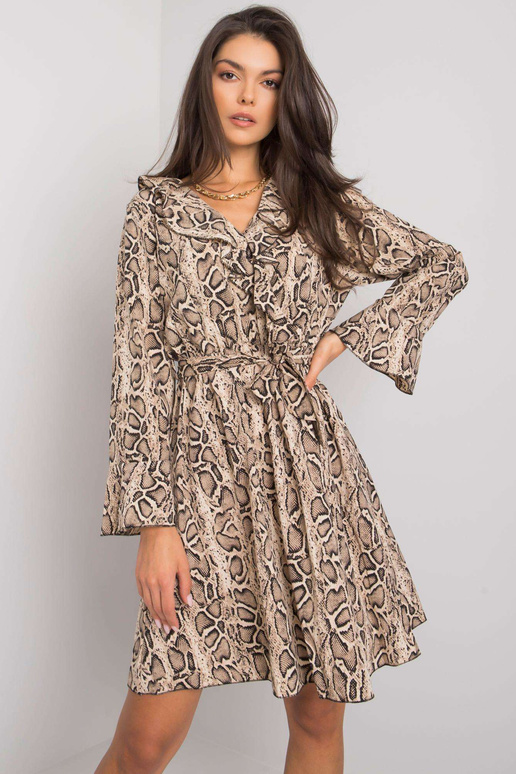 Béžové a černé šaty s dlouhým rukávem...