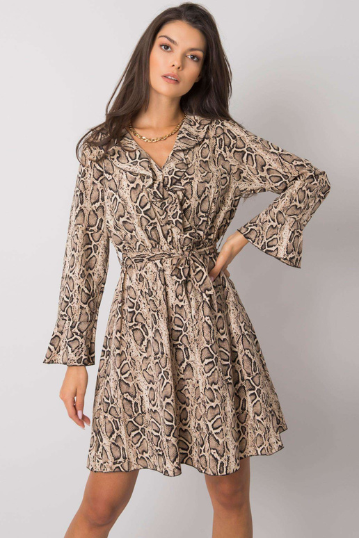 Béžové a černé šaty s dlouhým rukávem...