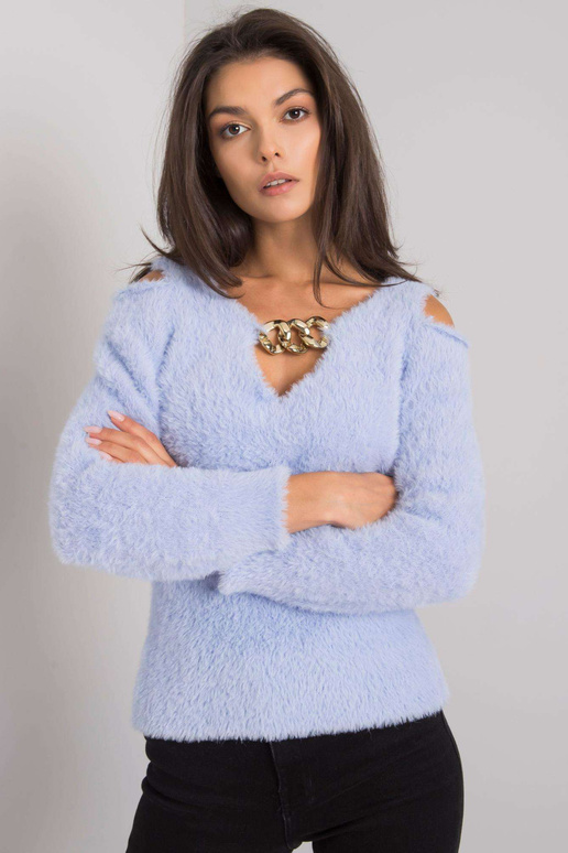 Světle modrý svetr s výřezy Leandre...