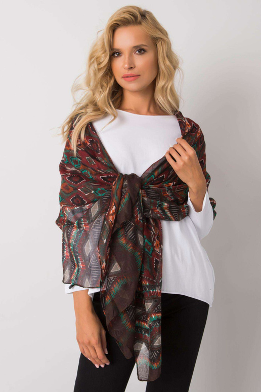 Dámský šátek s hnědým a zeleným vzorem