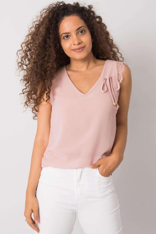 Špinavě růžový top se safírovou krajkou