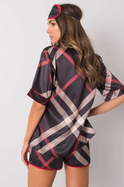 Černé dvoudílné kostkované pyžamo