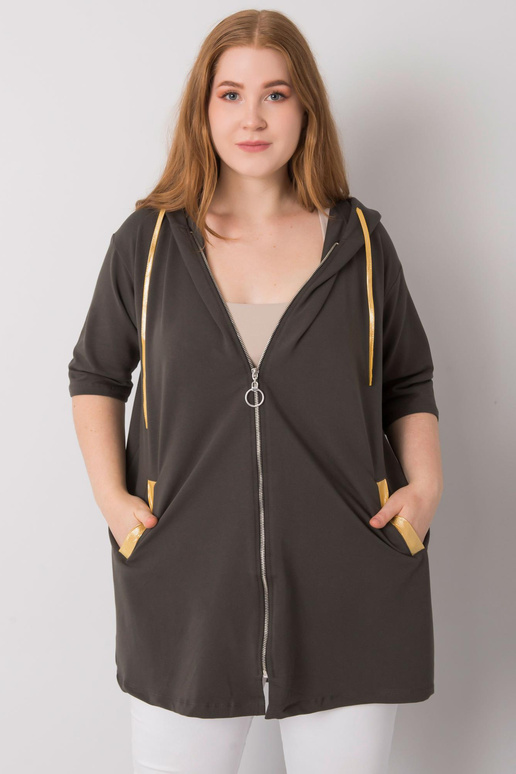 Khaki mikina Lounes Plus Size na zip