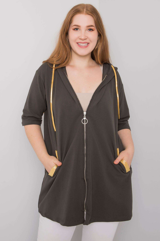 Khaki mikina Lounes Plus Size na zip