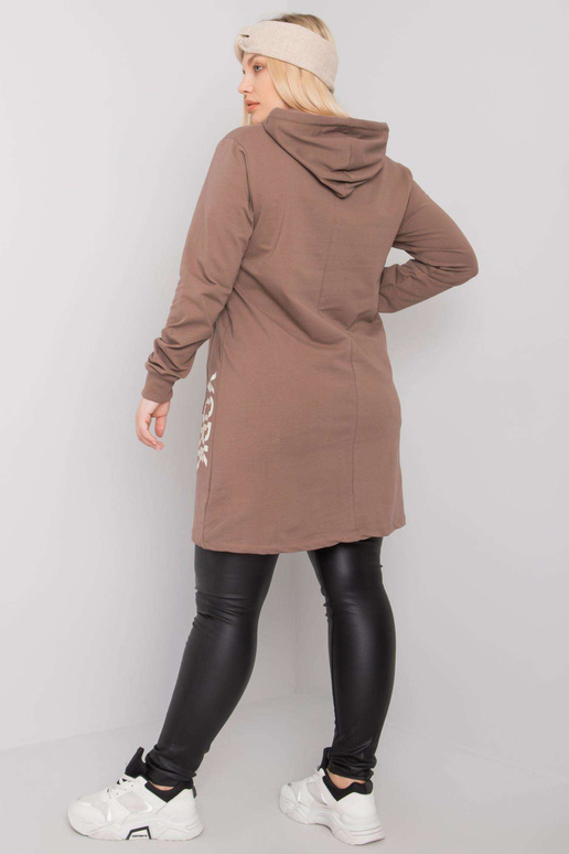 Hnědá tunika velké velikosti s kapucí...