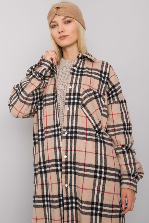 Béžová a černá kostkovaná dlouhá...