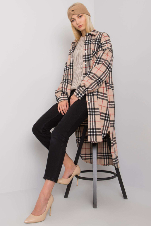 Béžová a černá kostkovaná dlouhá...