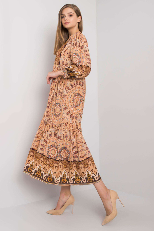 Béžové šaty s etnickými vzory Marcy...