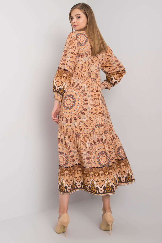 Béžové šaty s etnickými vzory Marcy...