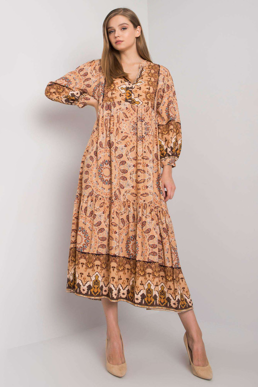 Béžové šaty s etnickými vzory Marcy...