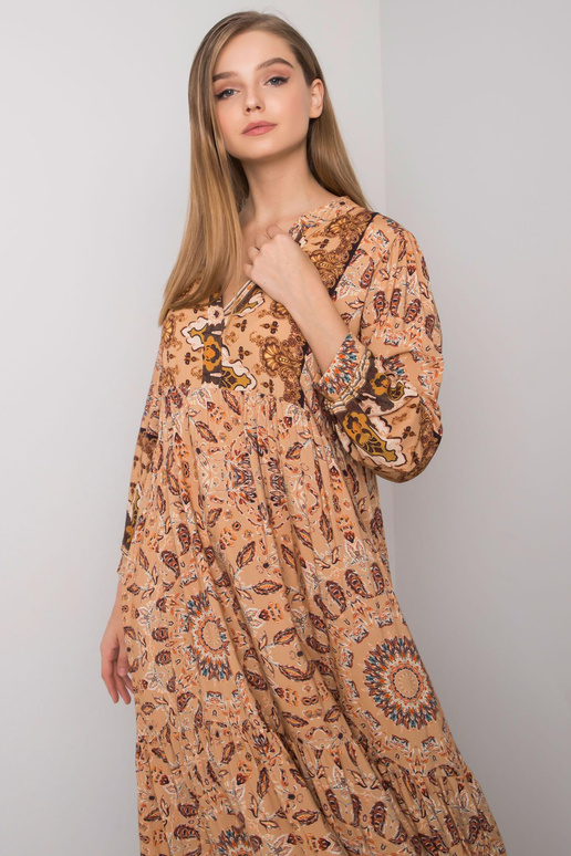 Béžové šaty s etnickými vzory Marcy...