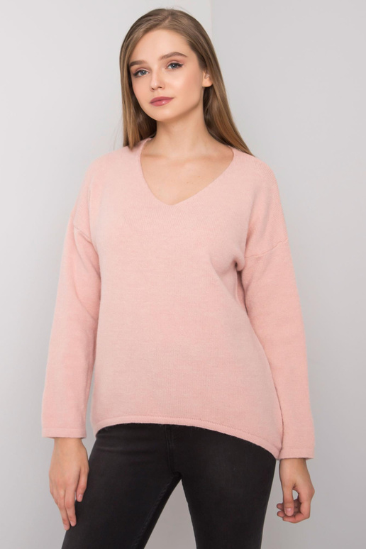 Světle růžový svetr s výstřihem do V...