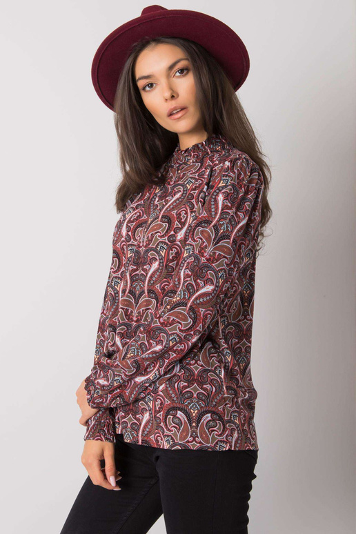 Tmavě hnědá halenka s potisky Hadiya...