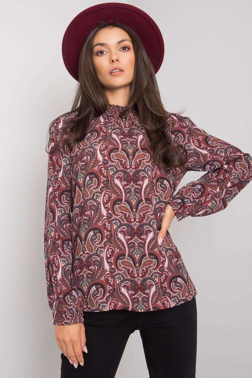 Tmavě hnědá halenka s potisky Hadiya...