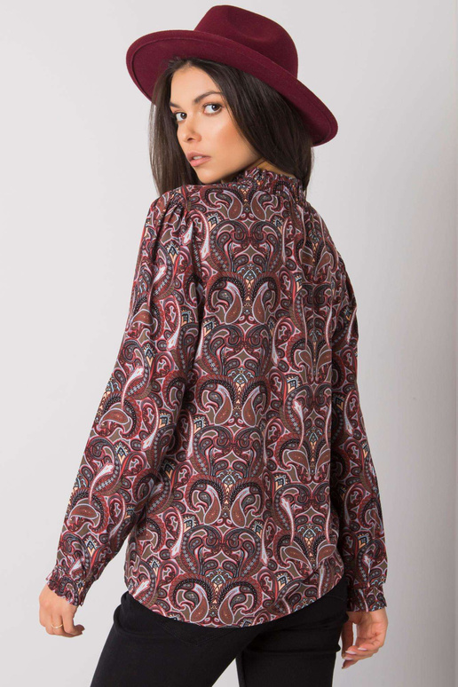 Tmavě hnědá halenka s potisky Hadiya...