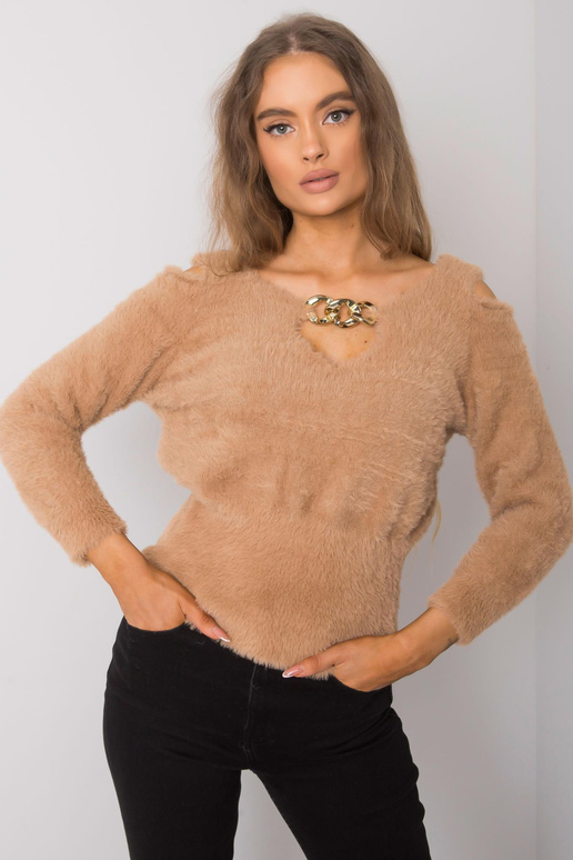 Velbloudí svetr s průstřihy Leandre...