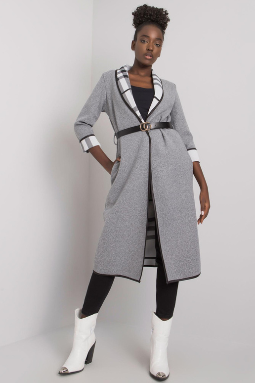 Šedý melanžový kabát s páskem Annis