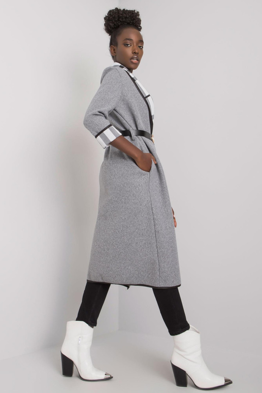 Šedý melanžový kabát s páskem Annis
