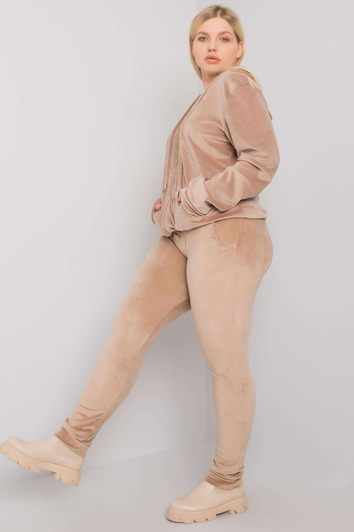 Béžový velur plus size set Michell