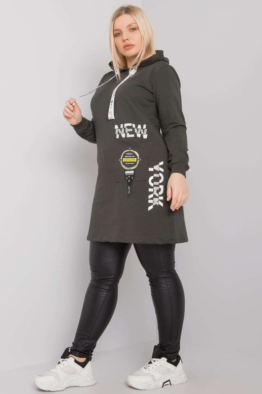 Tmavá khaki tunika plus size s kapucí...