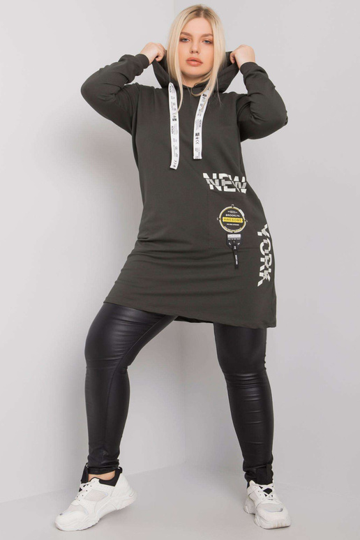 Tmavá khaki tunika plus size s kapucí...