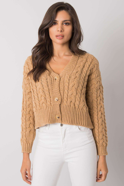 Velbloudí svetr na knoflíky s copánky...