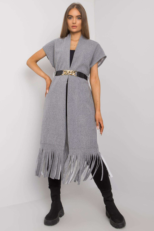 Šedý melanžový přehoz s třásněmi Forla