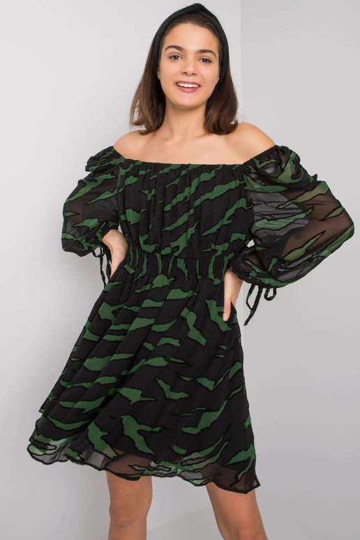 Černozelené španělské šaty s potisky...