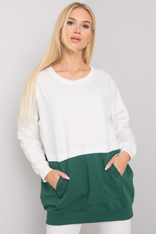 Ecru-tmavě zelená klokaní mikina...