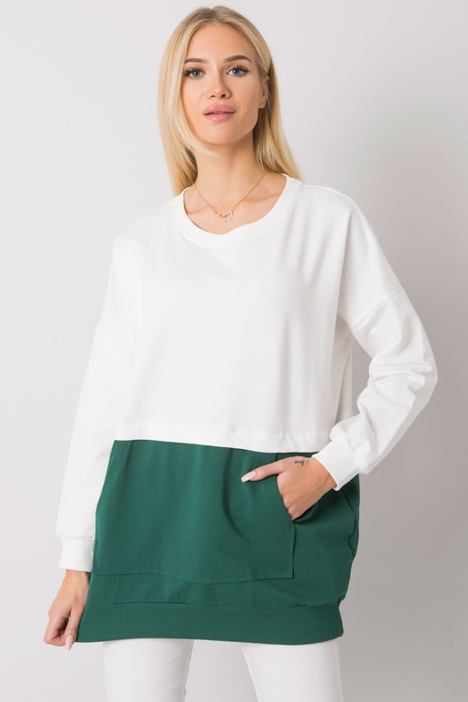 Ecru-tmavě zelená klokaní mikina...