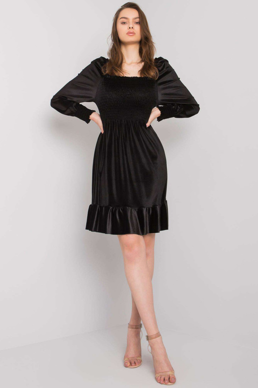 Černé velurové šaty s volánem Arezzo