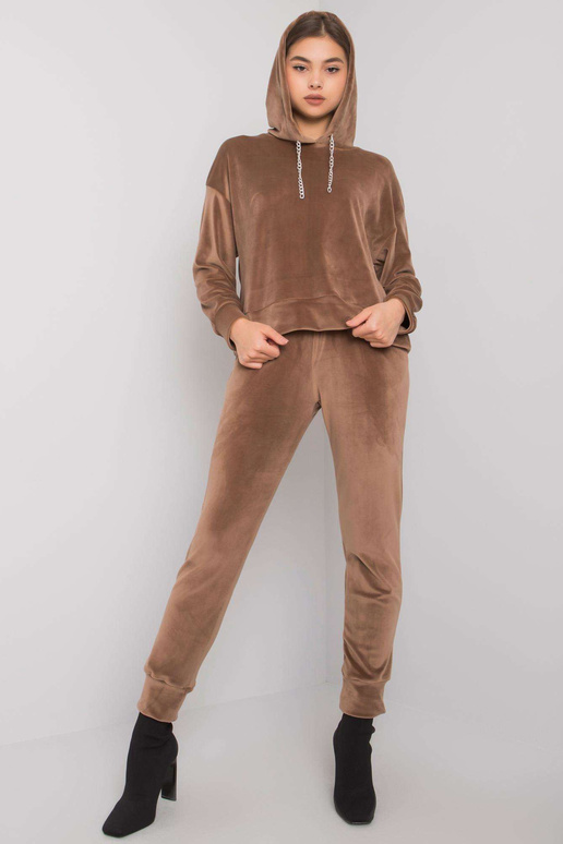Tmavě béžový velurový set s kalhotami...