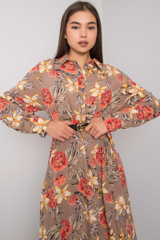 Tmavě béžové vzorované šaty od...