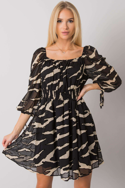 Černé ecru španělské šaty s potisky...