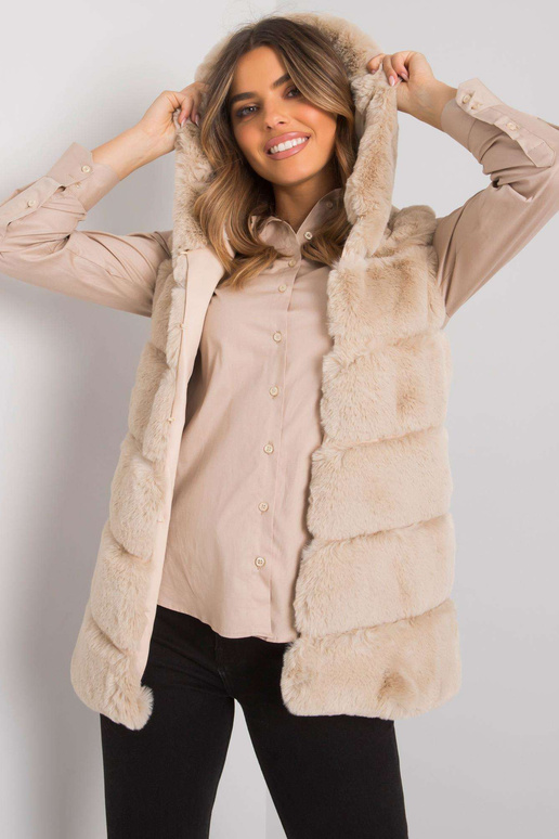 Béžová kožešinová vesta s kapucí...