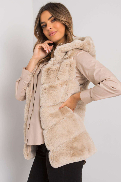 Béžová kožešinová vesta s kapucí...
